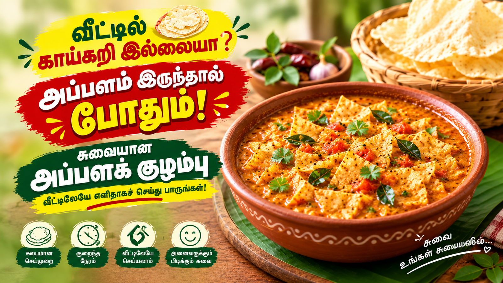 வீட்டில் காய்கறி இல்லையா? ஒரு அப்பளம் இருந்தால் போதும்! 15 நிமிடத்தில் ருசியான அப்பளக் குழம்பு செய்வது எப்படி?